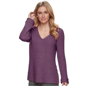 Sonoma Plum V-Neck Button Accent Sweater